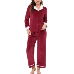 Cheibear Women's Sleepwear Flannel Button Down Lounge Warm Winter Long Sleeves Pajama Set -Cheibear Sales Store GUEST 00ddfa7c 9c81 4c59 8ad6 f15e8c41cc57