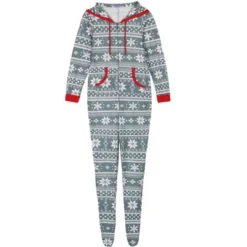 Cheibear Christmas Family One Piece Romper PJ's Zipper Jumpsuit Xmas Party Loungewear With Pockets