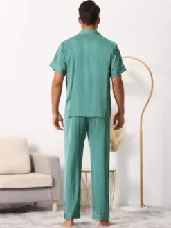 Cheibear Men's Satin Sleepwear Short Sleeve Button Down T-Shirt With Pants Couple Pajama Set -Cheibear Sales Store GUEST 01f3c60f f75f 4c9f 870d 192d1528f714
