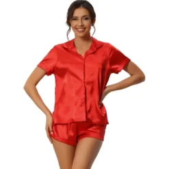 Cheibear Women's Satin Button Short Sleeve Shirt And Shorts 2 Pcs Pajama Set -Cheibear Sales Store GUEST 03a44a3d 789a 46bc 90d7 0010bf921bee