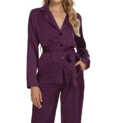 Cheibear Womens Sleepwear V-Neck Tops With Belt Nightwear With Pants Loungewear Pajama Set -Cheibear Sales Store GUEST 04274294 9862 453e adf7 32a07d5f3c6d
