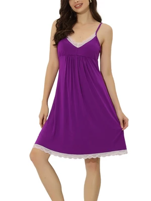 Cheibear Womens Nightgown Pajama V Neck Lace Nightdress Sleepwear Lounge Dress 11 Cheibear Womens Nightgown Pajama V Neck Lace Nightdress Sleepwear Lounge Dress - Image 11