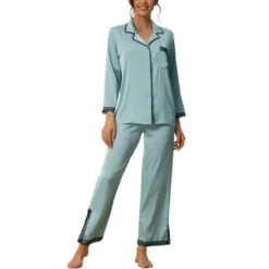 Cheibear Women's Satin Lace Long Sleeve Button-Down Shirt With Pants Pajama Sets 2 Pcs 11 Cheibear Women's Satin Lace Long Sleeve Button-Down Shirt With Pants Pajama Sets 2 Pcs -Cheibear Sales Store GUEST 07e43984 478c 4a73 b4f1 4803bcf74ef1