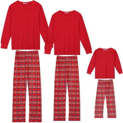Cheibear Christmas Long Sleeve Solid Tops Tee With Plaid Pants Family Pajama Sets Red 4 Cheibear Christmas Long Sleeve Solid Tops Tee With Plaid Pants Family Pajama Sets Red - Image 4