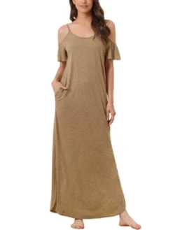 Cheibear Women's Summer Cold Shoulder With Pockets Casual Maxi Maternity Lounge Dress -Cheibear Sales Store GUEST 087e6451 b878 4a61 b732 e962600ac8e4