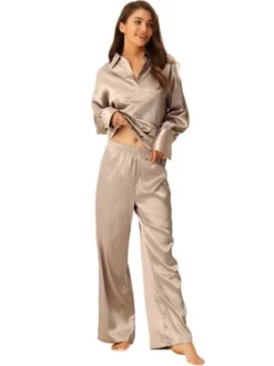 Cheibear Womnes Satin Outfits Pajamas Collar V Neck Tops With Pants Csaual Lounge Sets 7 Cheibear Womnes Satin Outfits Pajamas Collar V Neck Tops With Pants Csaual Lounge Sets -Cheibear Sales Store GUEST 08a1ad9f bf5b 439a ae61 76b80293ae52