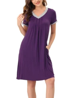 Cheibear Womens Sleepwear Lounge Dress V-Neck With Pockets Soft Nightshirt Pajama Nightgown -Cheibear Sales Store GUEST 0d6f1870 8d9c 4694 ad94 ad277d8631fe