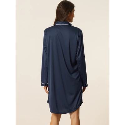 Cheibear Womens Satin Button Down Long Sleeve Silky Boyfriend Nightshirt 2 Cheibear Womens Satin Button Down Long Sleeve Silky Boyfriend Nightshirt - Image 2