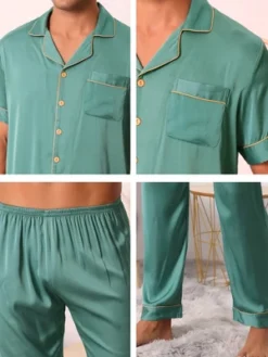 Cheibear Men's Satin Sleepwear Short Sleeve Button Down T-Shirt With Pants Couple Pajama Set -Cheibear Sales Store GUEST 102b250a 4ca2 4b99 b6c2 d47dc1136752