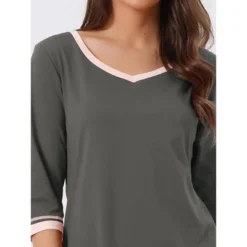 Cheibear Women's 3/4 Sleeve V Neck Full Length Sleep Nightdress With Pockets -Cheibear Sales Store GUEST 1132b71c 3b78 4f2b b733 8770c4e5027c