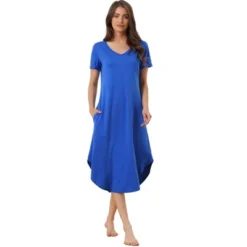 Cheibear Women's V Neck Short Sleeve Long Nightgown Lounge Dress With Pocket -Cheibear Sales Store GUEST 11a25725 d8f9 4613 a1a8 60ec7b97052c