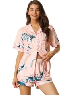Cheibear Women's Floral Button Down Shirt Shorts Satin Pajama Set 2 Pcs -Cheibear Sales Store GUEST 11b92108 e611 4d8b aa2c 5f0526b518b4