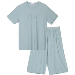 Cheibear Sleepwear Short Sleeve With Capri Pants Letters Family Pajama Sets