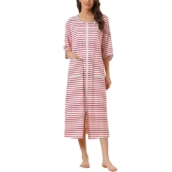Cheibear Women's Zip Front Robe 3/4 Sleeve Striped Long Bathrobe Dress Pajama -Cheibear Sales Store GUEST 12656847 42ac 4ff4 a0e5 1abd415d0509