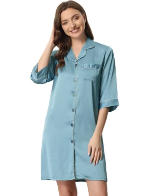Cheibear Womens Satin Sleepshirt 3/4 Sleeve Nightgown Button Down Nightshirt 1 Cheibear Womens Satin Sleepshirt 3/4 Sleeve Nightgown Button Down Nightshirt