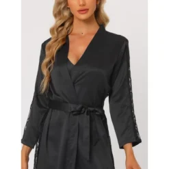 Cheibear Womens Satin Nightwear Robe And Nightgown Sets Lace Long Sleeve Bridesmaid Wedding Bride Bathrobe -Cheibear Sales Store GUEST 13a029a3 a351 44b8 bc31 e64631ca0e7c