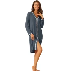 Cheibear Womens Button Down V Neck Long Sleeve Pajama Nightshirt Dress -Cheibear Sales Store GUEST 142be5f9 9b12 4361 81e7 3c31695d3c30