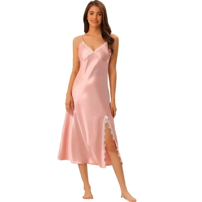 Cheibear Womens Satin Nightgowns Lingerie Strap Chemise Split Hem Silky Lounge Dress 7 Cheibear Womens Satin Nightgowns Lingerie Strap Chemise Split Hem Silky Lounge Dress - Image 7