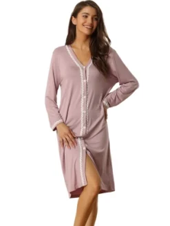 Cheibear Womens Button Down V Neck Long Sleeve Pajama Nightshirt Dress -Cheibear Sales Store GUEST 154c8fbf 9a3f 49d2 a4af 6b5bf8c22246
