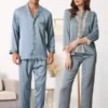 Cheibear Men's Sleepwear Long Sleeve Button Down Shirt Pants Matching Couple Pajama Sets