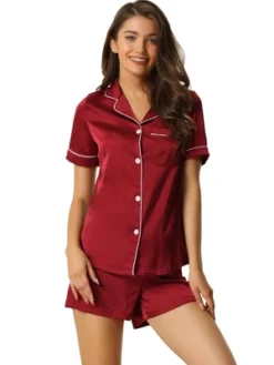 Cheibear Women's Satin Button Down Sleepwear Shirt With Shorts Pj Sets -Cheibear Sales Store GUEST 1b283acb 6042 4a7d 9ebe 5a985c66074b