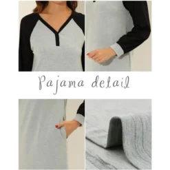 Cheibear Women's Sleepshirt Pajama Dress Long Sleeves With Pockets Henley Lounge Nightgown -Cheibear Sales Store GUEST 1e257c4a 53aa 4240 bc82 50f6df88f96e