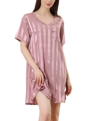 Cheibear Womens Sleepwear Pajama Dress Lounge Short Sleeve Striped Nightgown 8 Cheibear Womens Sleepwear Pajama Dress Lounge Short Sleeve Striped Nightgown - Image 8