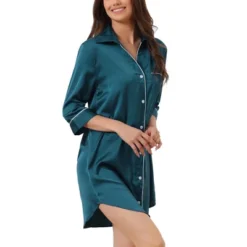 Cheibear Women's Button Down 3/4 Sleeve Mini Nightshirt Dress -Cheibear Sales Store GUEST 1ff39b77 abb1 4dab bcf2 300711aa782d