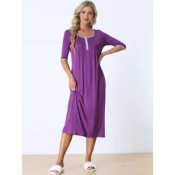 Cheibear Womens Sleepwear Lounge Long Dress With Pockets Soft Nightshirt Pajama Nightgown