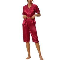 Cheibear Womens Pajama Sleepwear Button Down With Capri Pants Satin Lounge Pjs Set -Cheibear Sales Store GUEST 23a1358a 7360 4e5c b505 ed64a881168f