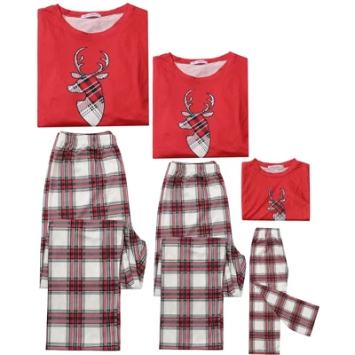 Cheibear Christmas Elk Print Tops With Plaid Pants Xmas Sleepwear Family Pajama Set 3 Cheibear Christmas Elk Print Tops With Plaid Pants Xmas Sleepwear Family Pajama Set - Image 3