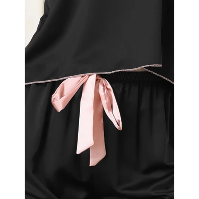 Cheibear Women's Pajama Party Satin Silky Summer Camisole Cami Pants Sets 3 Cheibear Women's Pajama Party Satin Silky Summer Camisole Cami Pants Sets - Image 3