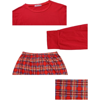 Cheibear Christmas Long Sleeve Solid Tops Tee With Plaid Pants Family Pajama Sets Red 3 Cheibear Christmas Long Sleeve Solid Tops Tee With Plaid Pants Family Pajama Sets Red - Image 3