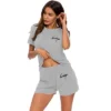 Cheibear Womens Sleepwear Crew Neck Nightwear With Shorts Loungewear Pajama Set