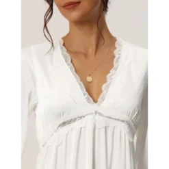 Cheibear Womens Satin Nightgowns Long Sleeve Lace Trim V-Neck Pajama Dress -Cheibear Sales Store GUEST 2c4b843c f49c 4c16 90d1 d12158c6110d