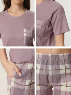Cheibear Women's Sleepwear Short Sleeve T-Shirt With Shorts Plaid Couple Pajama Sets 9 Cheibear Women's Sleepwear Short Sleeve T-Shirt With Shorts Plaid Couple Pajama Sets -Cheibear Sales Store GUEST 2d6c8245 068a 4f5a 858e f5b4311f181c