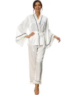 Cheibear Womens Satin Sleepwear Bell Sleeve Robe With Pants Silky Pajama Sets -Cheibear Sales Store GUEST 2e82a70e 1f36 40d0 990b 484b720b0d9c