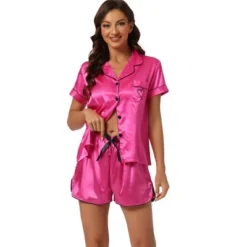 Cheibear Women's Satin Button Down Sleepwear Shirt With Shorts Pj Sets -Cheibear Sales Store GUEST 2f5c2bac d539 401a 8712 4a046bb3ce1f