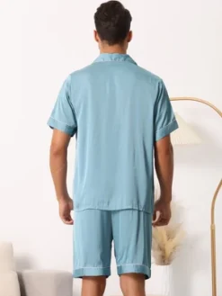 Cheibear Men Satin Button Down Pajama Sets Short Sleeve Shirt And Shorts Sleepwear -Cheibear Sales Store GUEST 30460c9e d638 433d 92da 849980ef1325
