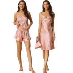 Cheibear Women's Matching Satin Nigthgown And Cami Shorts Pajama Sets 3 Pcs -Cheibear Sales Store GUEST 3207abfb 5a6a 4f88 9add 14fc1e03052d