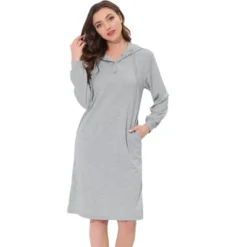 Cheibear Womens Sleepwear Pajama Dress With Pockets Lounge Nightshirt Hoodies Nightgown -Cheibear Sales Store GUEST 329de90f 0857 4042 8b80 da1fa229521b
