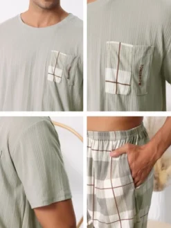 Cheibear Men's Sleepwear Short Sleeve T-Shirt With Shorts Plaid Couple Pajama Sets -Cheibear Sales Store GUEST 352ec46f 5613 4375 ba34 1d32f1c6fc95