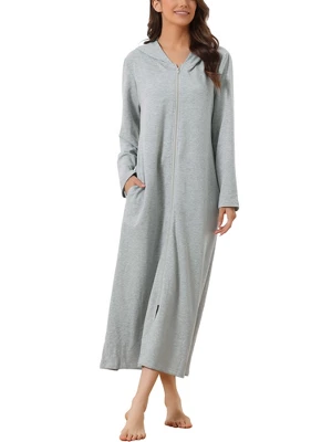 Cheibear Womens Robe Zip Front Hooded House Dress Nightshirt Housecoat Hoodie Long Bathrobe 8 Cheibear Womens Robe Zip Front Hooded House Dress Nightshirt Housecoat Hoodie Long Bathrobe - Image 8