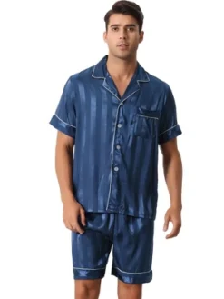 Cheibear Men Satin Button Down Striped Short Sleeve And Shorts Pajama Set -Cheibear Sales Store GUEST 36c36970 7bcf 4713 999d 0f08fb07bf93