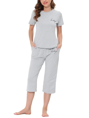 Cheibear Womens Sleepwear Pajama Set Round Neck Nightwear Lounge Pjs With Capri Pants 5 Cheibear Womens Sleepwear Pajama Set Round Neck Nightwear Lounge Pjs With Capri Pants - Image 5