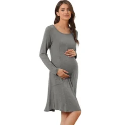 Cheibear Womens Casual Round Neck Maternity Long Sleeve Loungewear Dress With Pockets -Cheibear Sales Store GUEST 39880049 4285 48ed b6af 4ff94605eeff