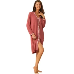 Cheibear Womens Button Down V Neck Long Sleeve Pajama Nightshirt Dress -Cheibear Sales Store GUEST 3bf41ea3 30b6 45b8 8582 5cdb77a7540b
