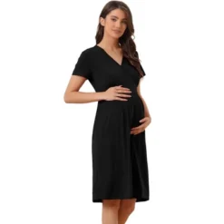Cheibear Womens Tie Back Casual V-Neck Maternity Short Sleeve Lounge Dress -Cheibear Sales Store GUEST 3eecefda 1b7f 435b aa03 289f73c3701e