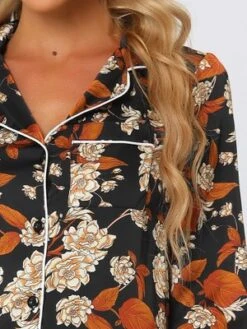 Cheibear Women's Satin Floral Button Down Long Sleeve Lounge Set 2 Pcs -Cheibear Sales Store GUEST 3f23d29f 0dcd 45c4 be15 abc63fb56aed