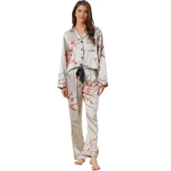 Cheibear Women's Satin Floral Button Down Long Sleeve Lounge Set 2 Pcs -Cheibear Sales Store GUEST 3f49da2c df0b 48ac 89f1 75dd99e58a5b